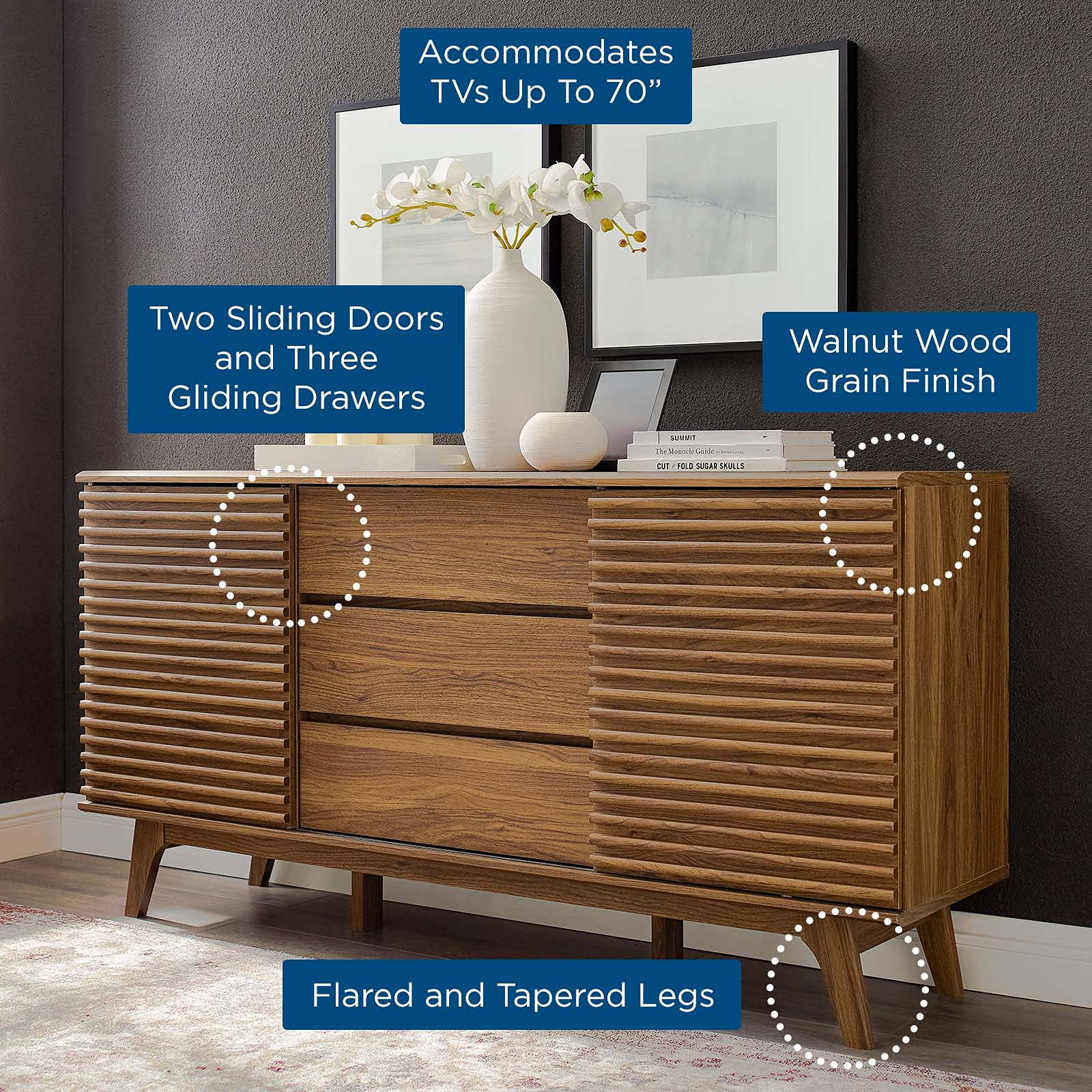 【Furniture】【BS】Carson Carrington Lagered Sideboard Buffet Table - Walnut