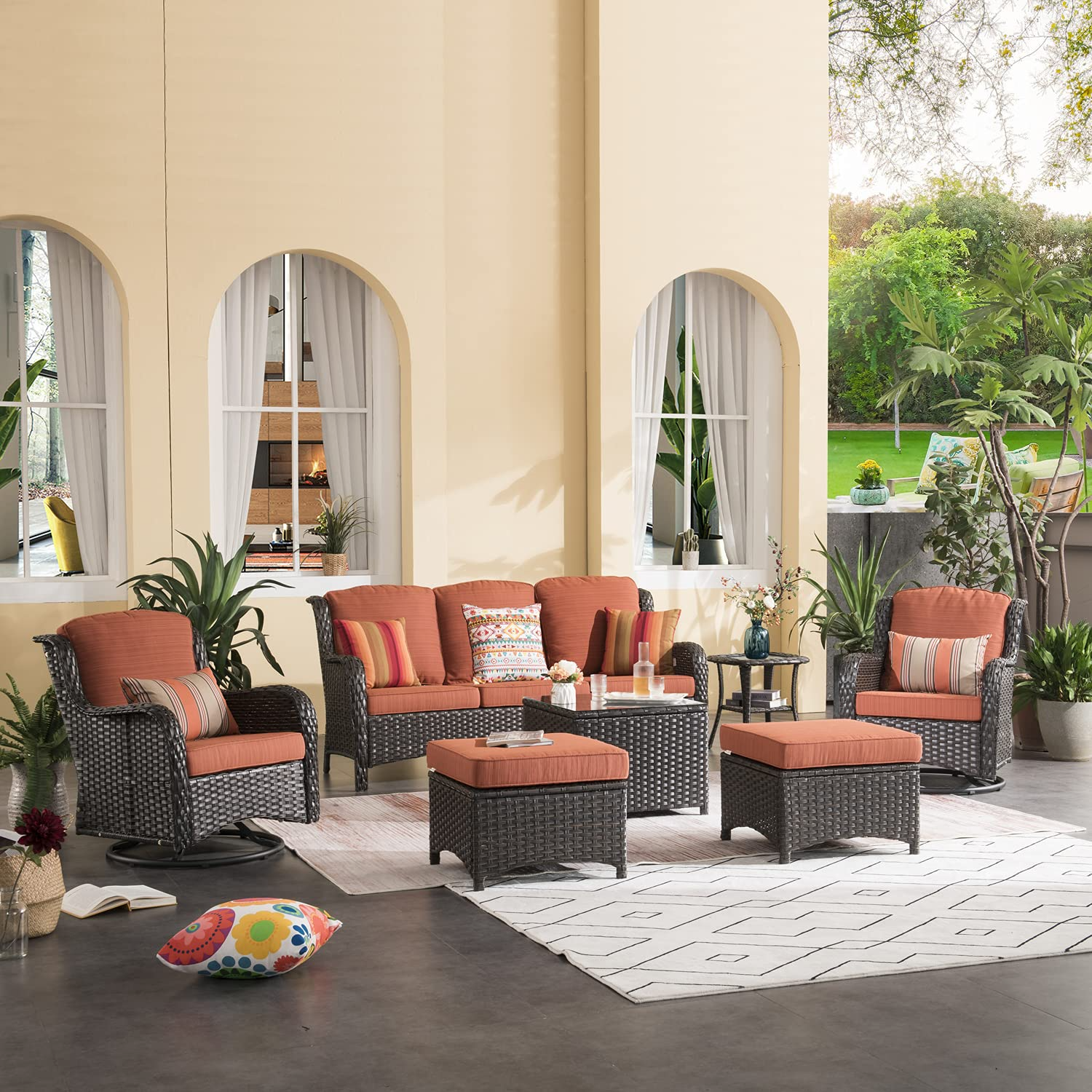 【Furniture】Patio Furniture Sets 7 Pieces Outdoor Furniture All Weather Wicker Conversation Set